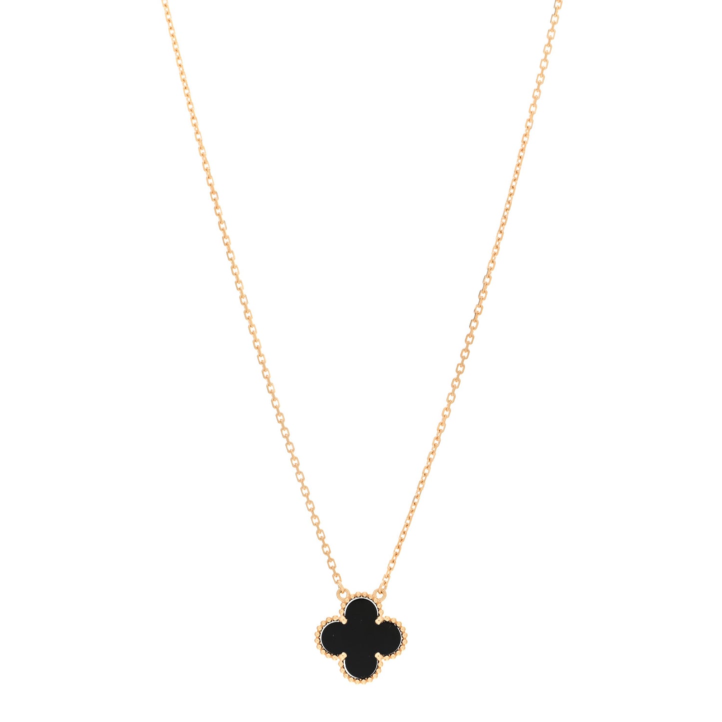 18K Yellow Gold Black Onyx Vintage Alhambra Pendant Necklace