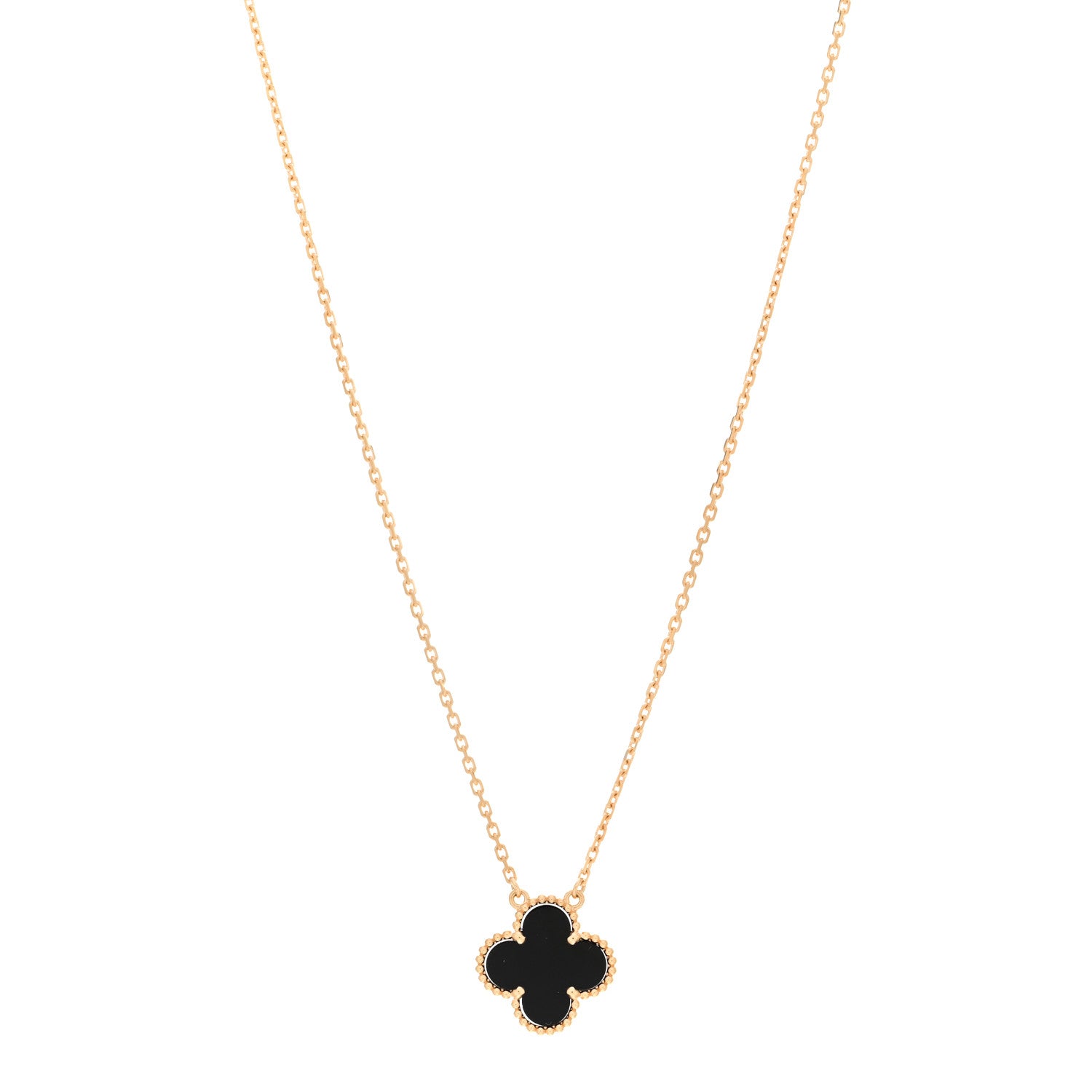 Van Cleef & Arpels 18K Yellow Gold Black Onyx Vintage Alhambra Pendant Necklace 1 of 6