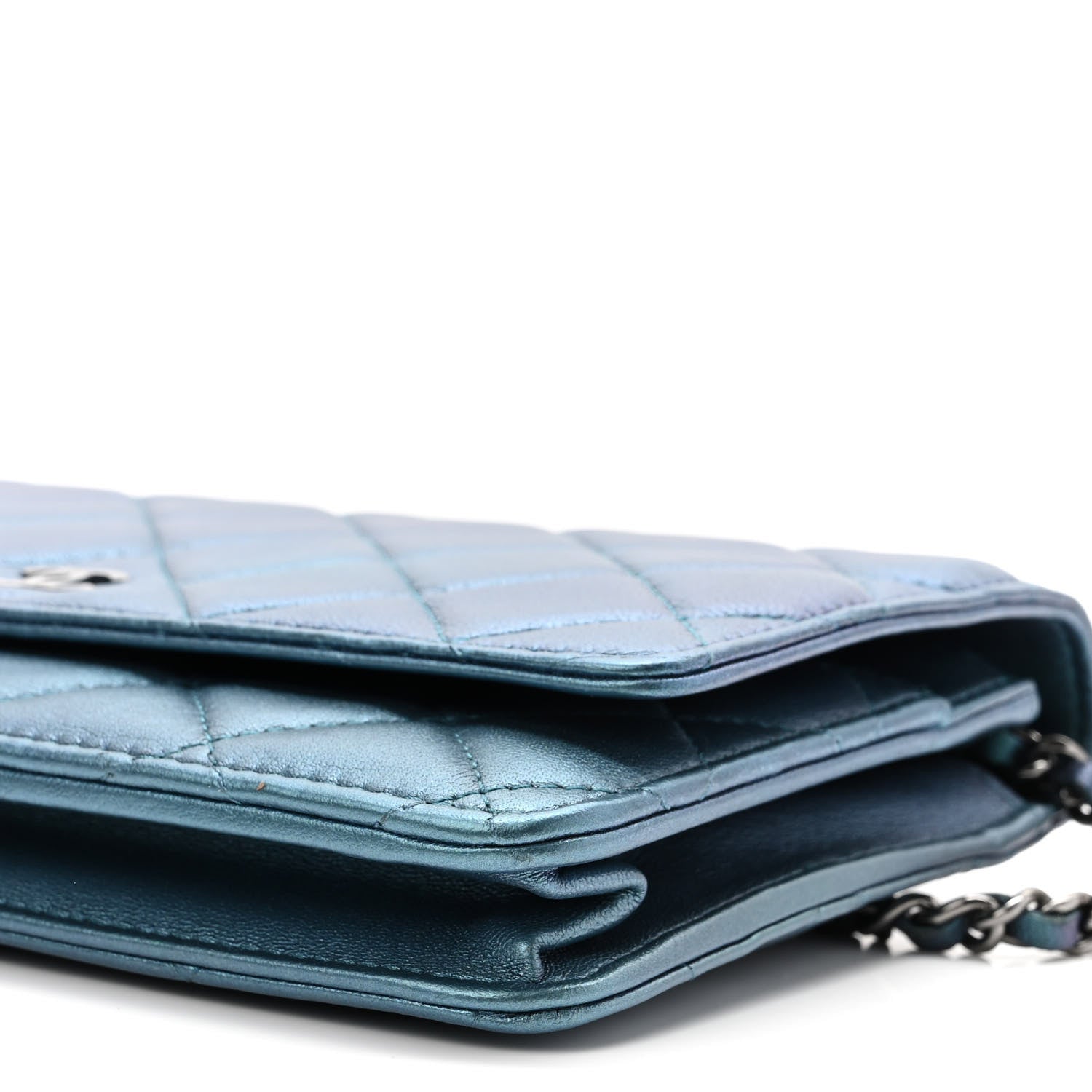 Chanel Metallic Lambskin Wallet On Chain WOC Turquoise 11 of 11