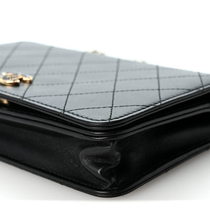 Chanel Lambskin Quilted Enamel CC Wallet on Chain WOC Black 10 of 11
