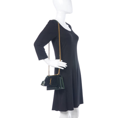 Saint Laurent Velvet Small Monogram Sunset Dark Green 2 of 8