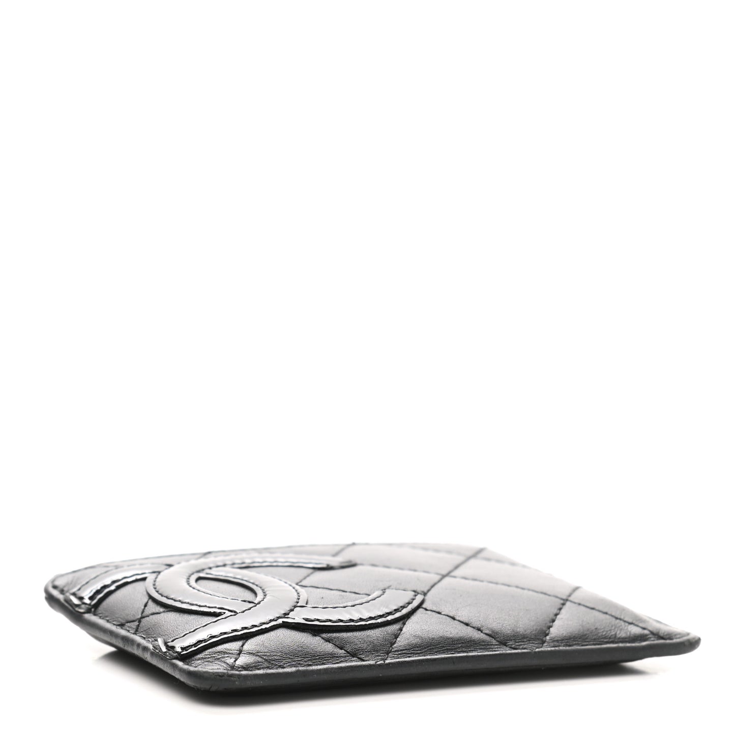 Calfskin Quilted Cambon Card Holder Black