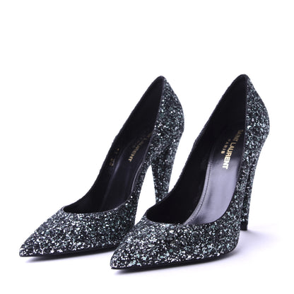 Saint Laurent Calfskin Glitter Era Pump 37.5 Black 3 of 10
