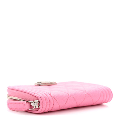 Chanel Caviar Quilted Boy Zip Around Coin Purse Wallet Pink 4 of 7
