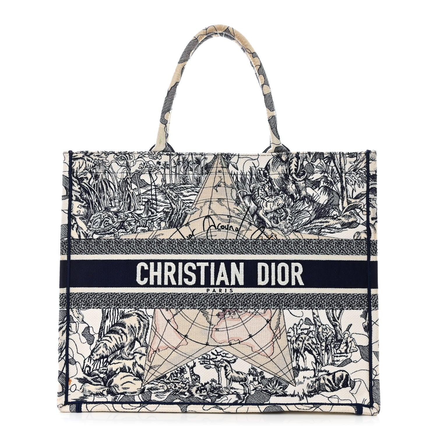 Christian Dior Canvas Embroidered Large Around The World Book Tote Blue 1 of 14