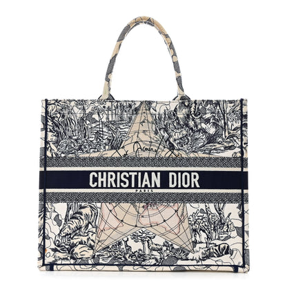Christian Dior Canvas Embroidered Large Around The World Book Tote Blue 1 of 14
