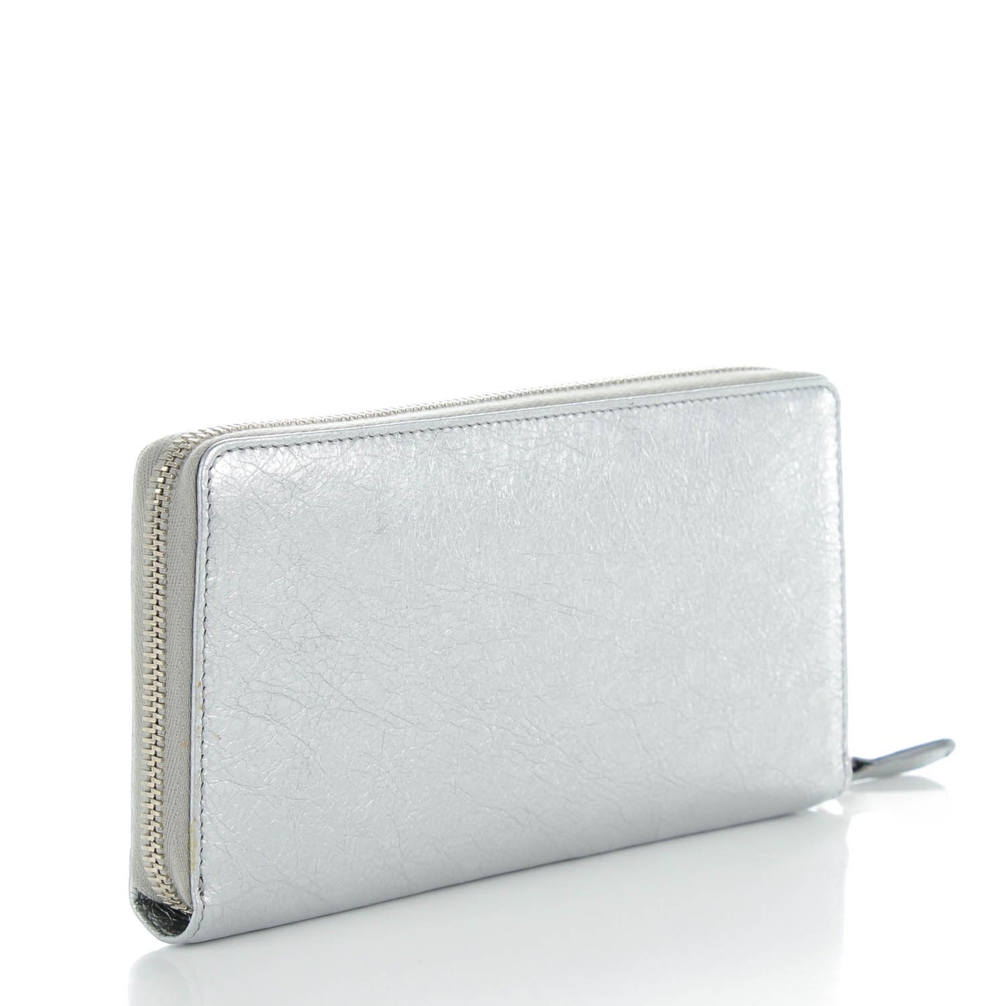 Agneau Giant 12 Silver Hardware Continental Zip Around Wallet Gris Aluminum
