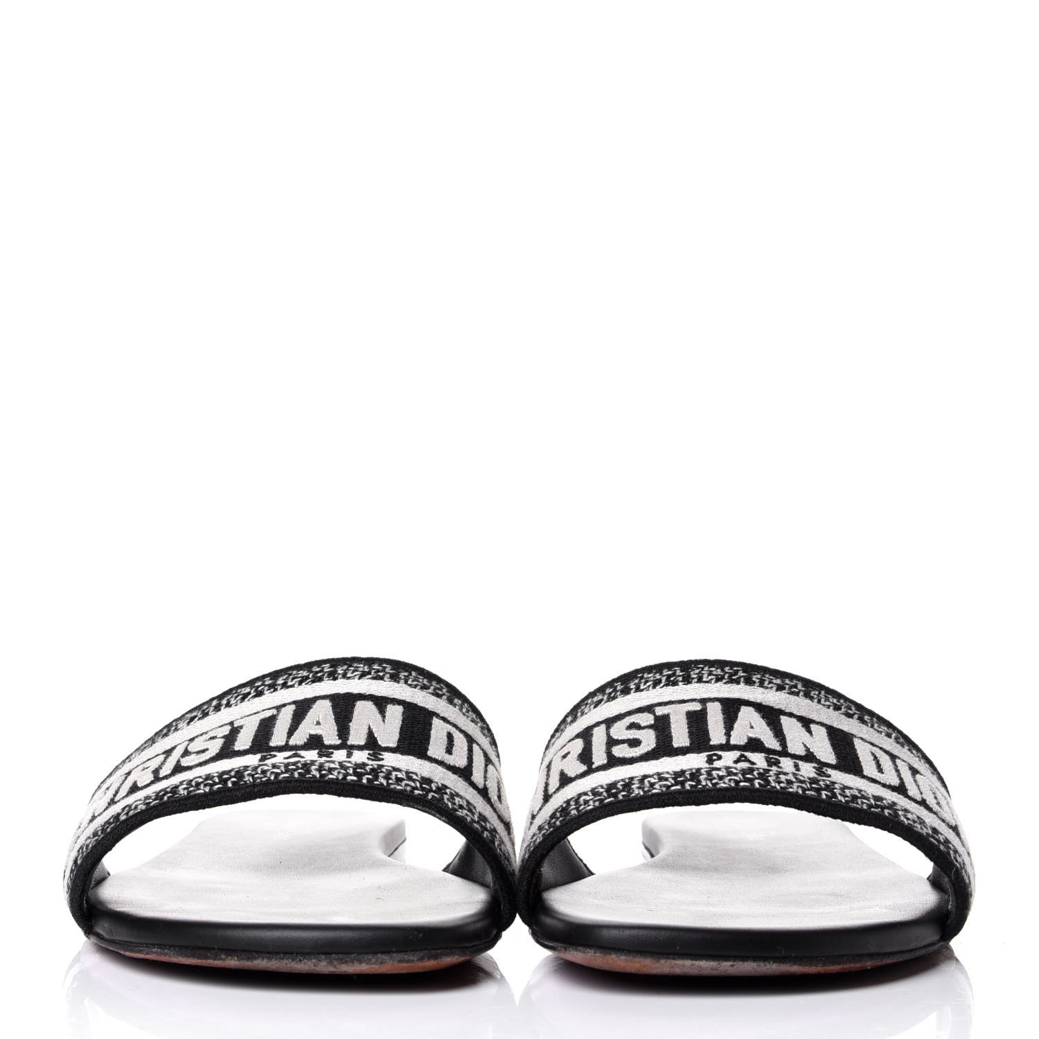 Christian Dior Canvas Embroidered Dway Mules Slide Sandals 39 Black 3 of 6