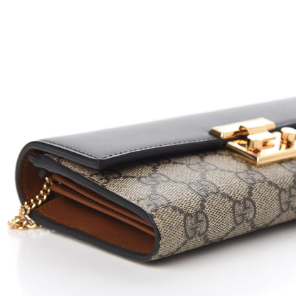 Gucci GG Supreme Monogram Moon Calfskin Padlock Continental Chain Wallet Beige Ebony Black 6 of 8
