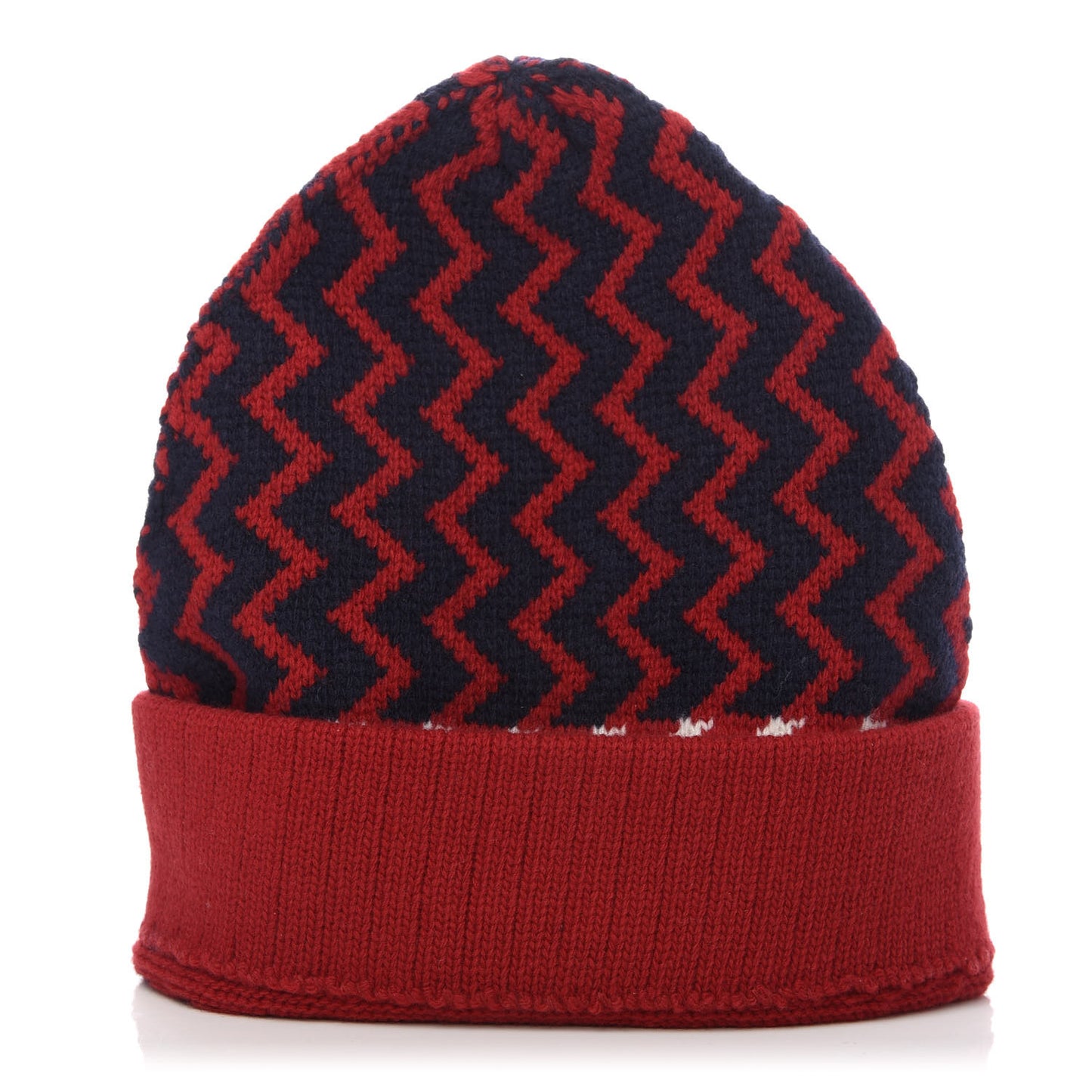 Wool Tricot Zaggede Beanie Hat M Red Blue