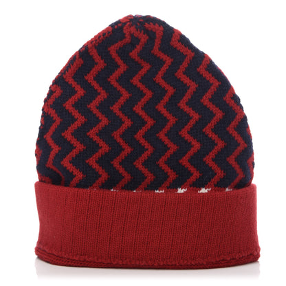 Gucci Wool Tricot Zaggede Beanie Hat M Red Blue 1 of 3