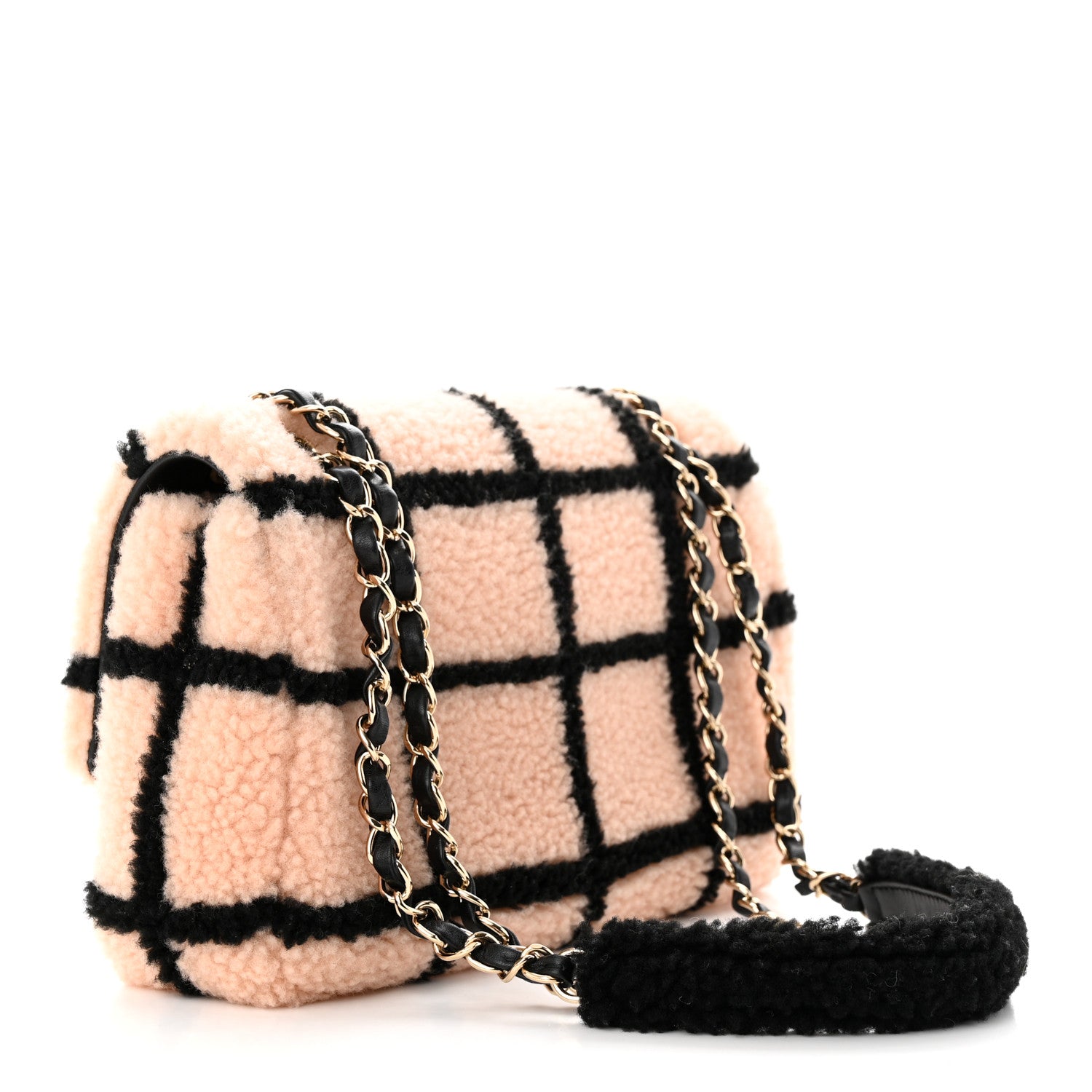 Chanel Shearling Lambskin Large Fluffy Tartan Single Flap Pink Black 3 of 13