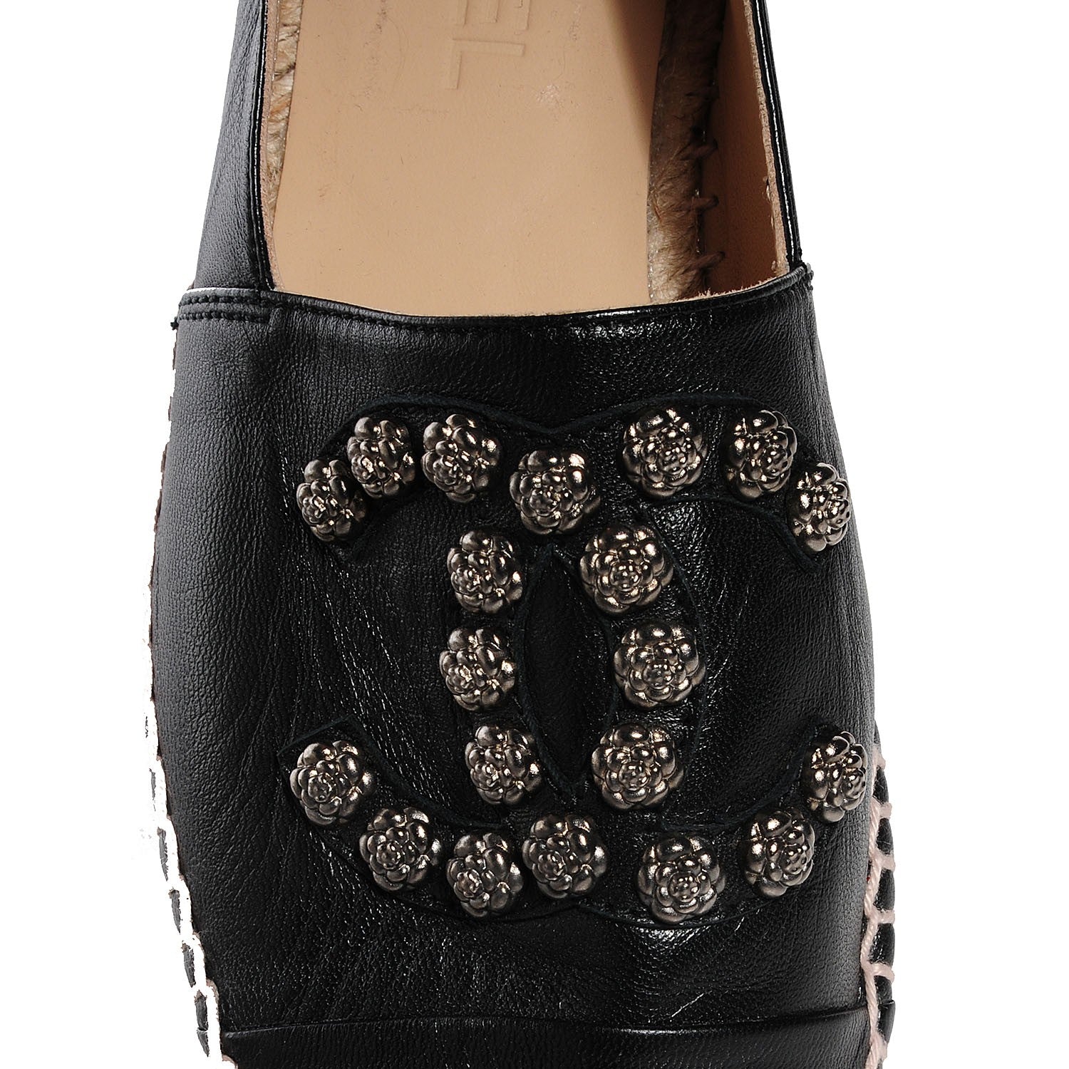 Chanel Lambskin Camellia CC Stud Espadrilles 37 Black 9 of 9
