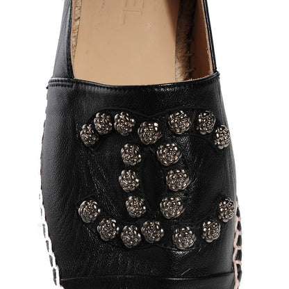 Chanel Lambskin Camellia CC Stud Espadrilles 37 Black 9 of 9