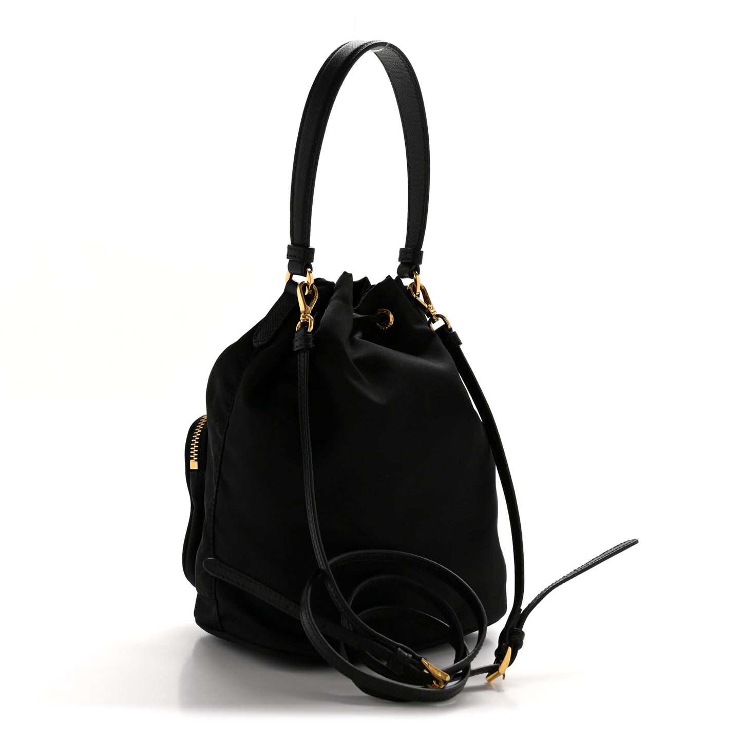 Saffiano Tessuto Nylon Mini Bucket Crossbody Bag Black