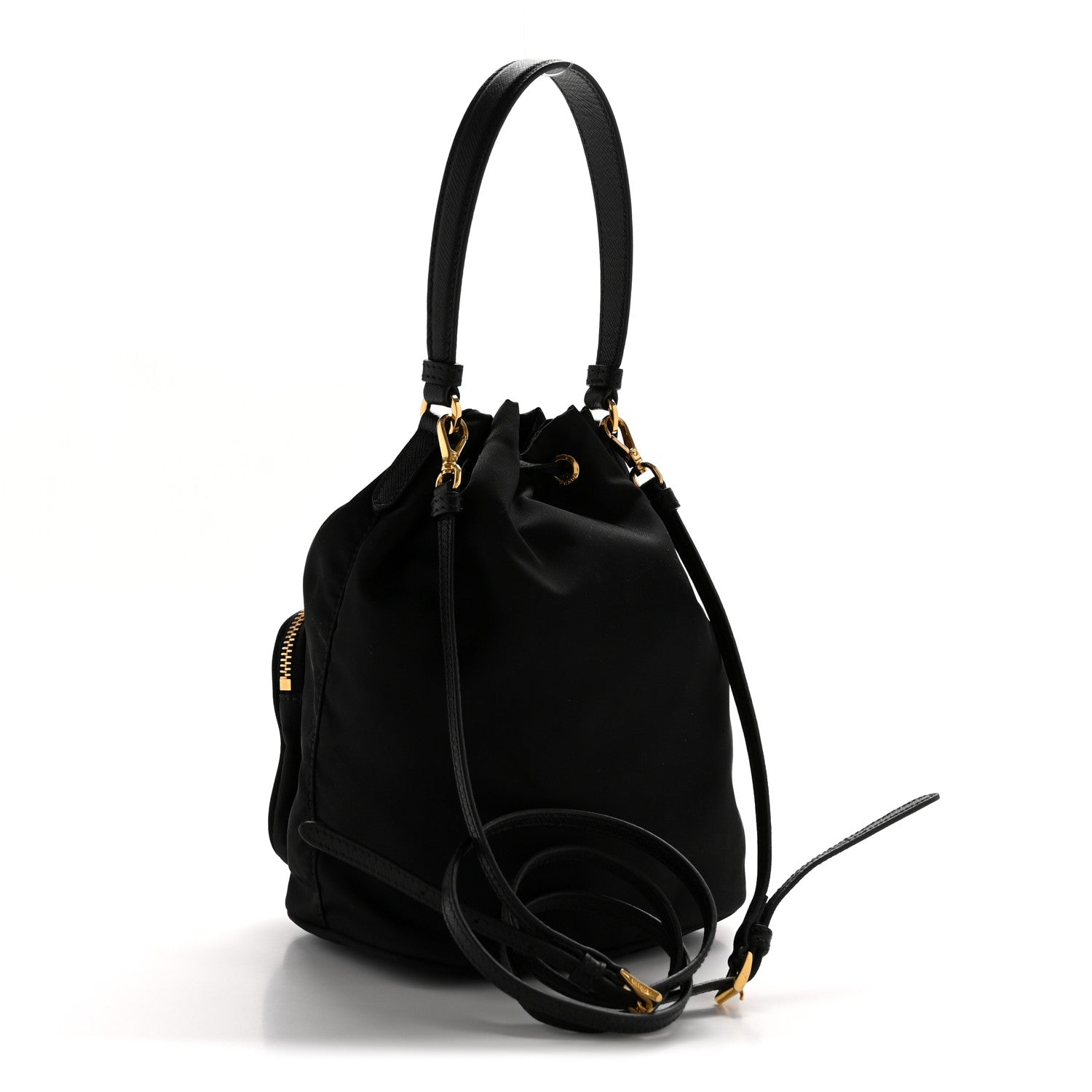 Prada Saffiano Tessuto Nylon Mini Bucket Crossbody Bag Black 3 of 13