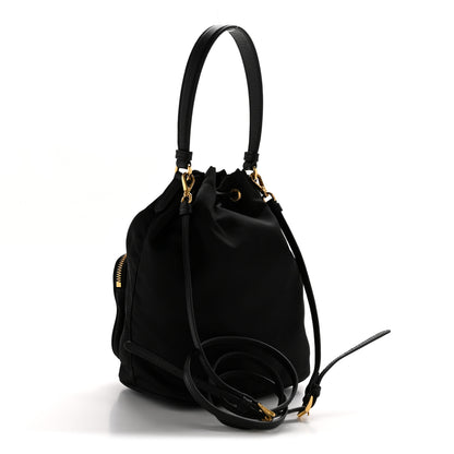 Prada Saffiano Tessuto Nylon Mini Bucket Crossbody Bag Black 3 of 13