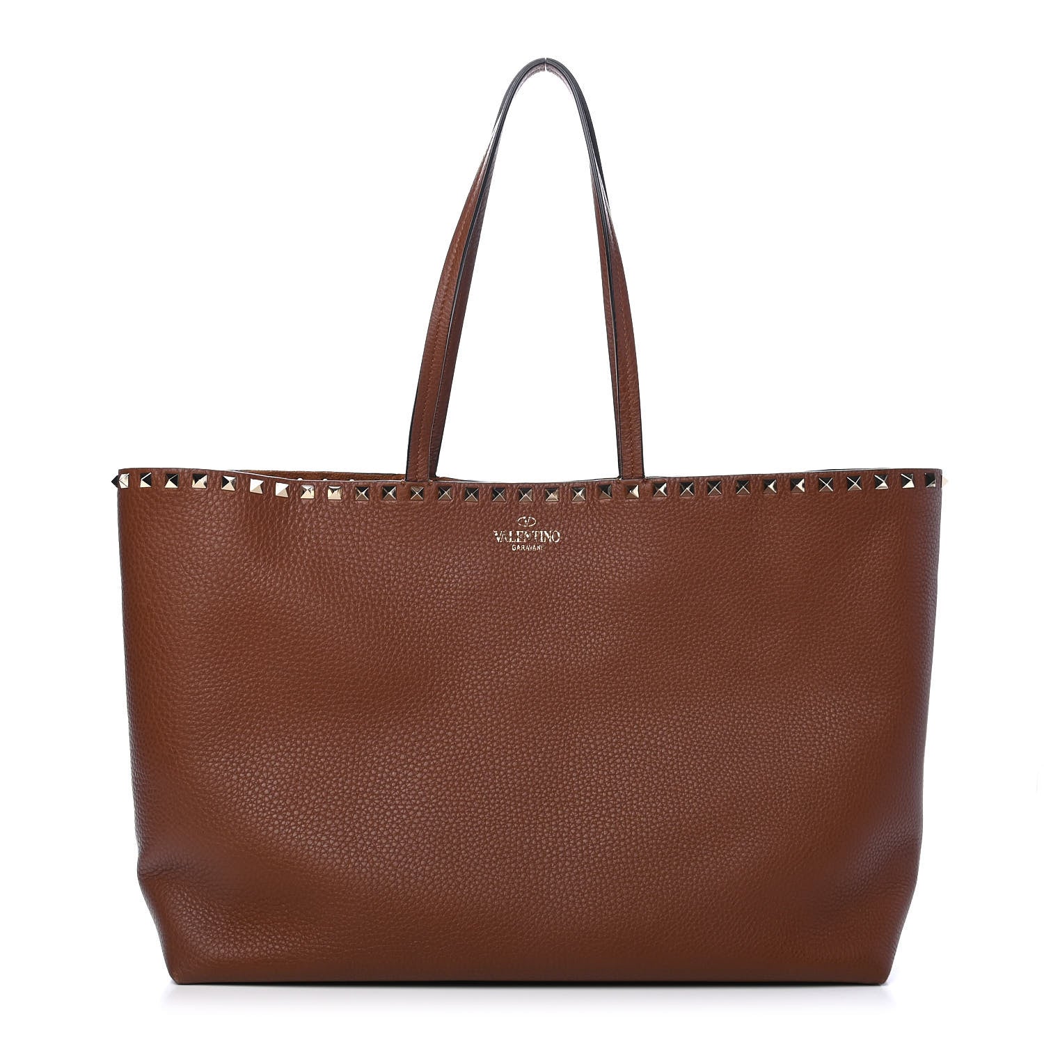 Valentino Garavani Grained Calfskin Rockstud Shoulder Tote Bright Cognac 1 of 8
