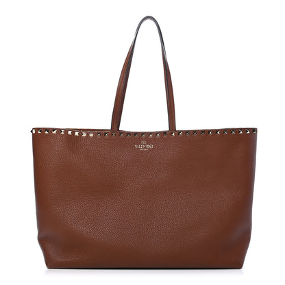 Valentino Garavani Grained Calfskin Rockstud Shoulder Tote Bright Cognac 1 of 8