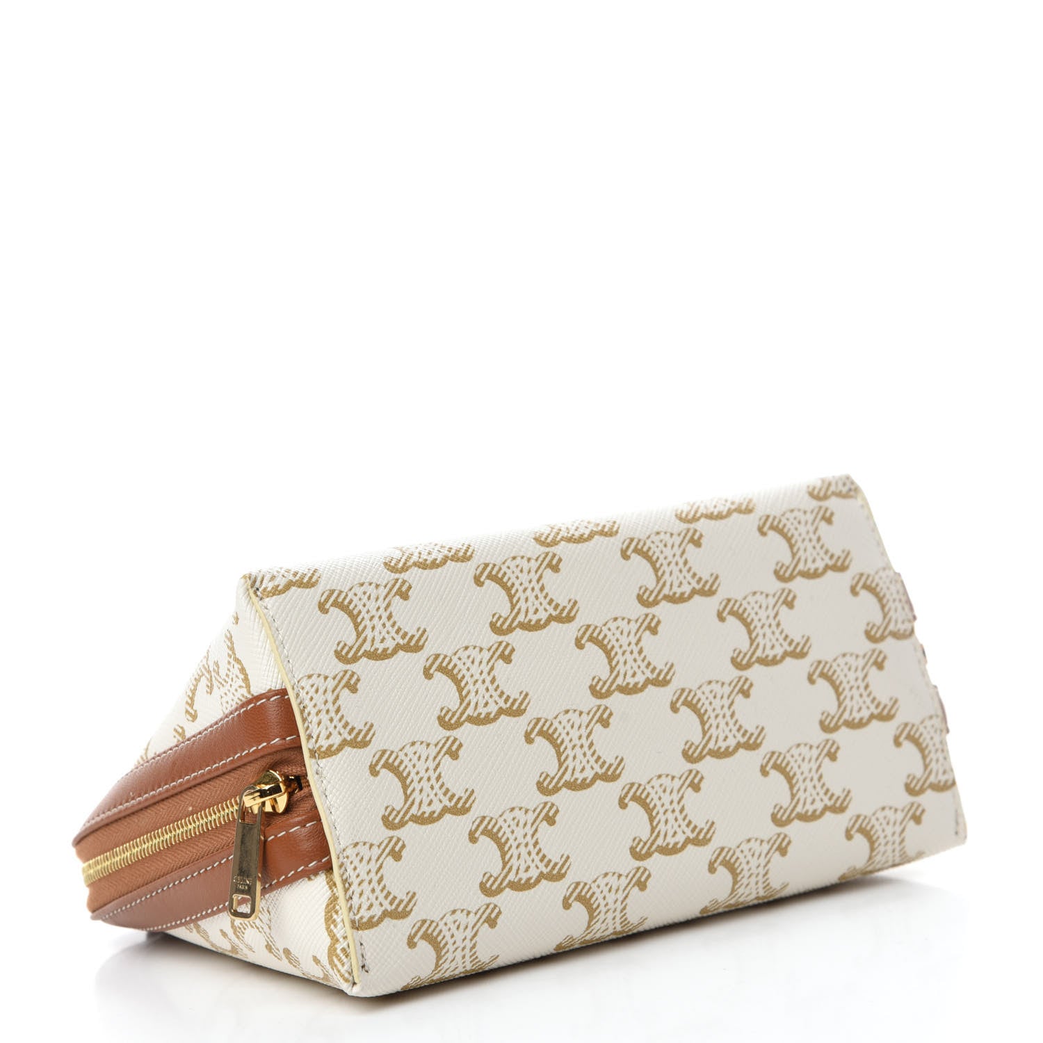 Celine Lambskin Triomphe Canvas Clutch With Chain White Tan 4 of 10