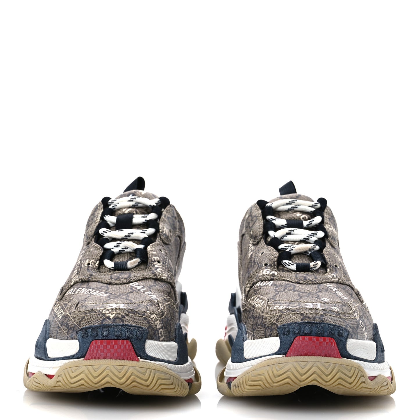 X GUCCI GG Supreme Monogram Allover Logo Womens Triple S Sneakers 37 Beige Ebony Mystic White