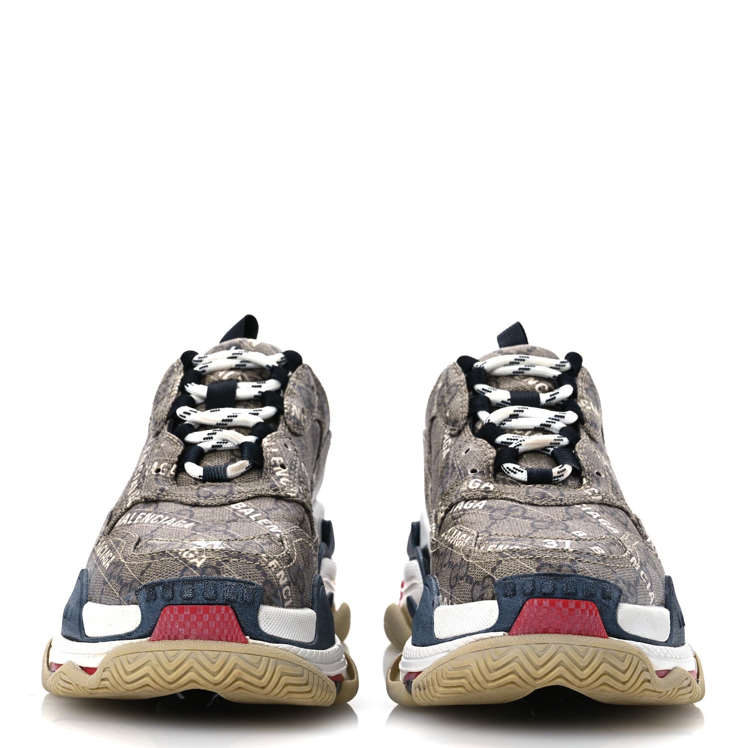 Balenciaga X GUCCI GG Supreme Monogram Allover Logo Womens Triple S Sneakers 37 Beige Ebony Mystic White 3 of 15