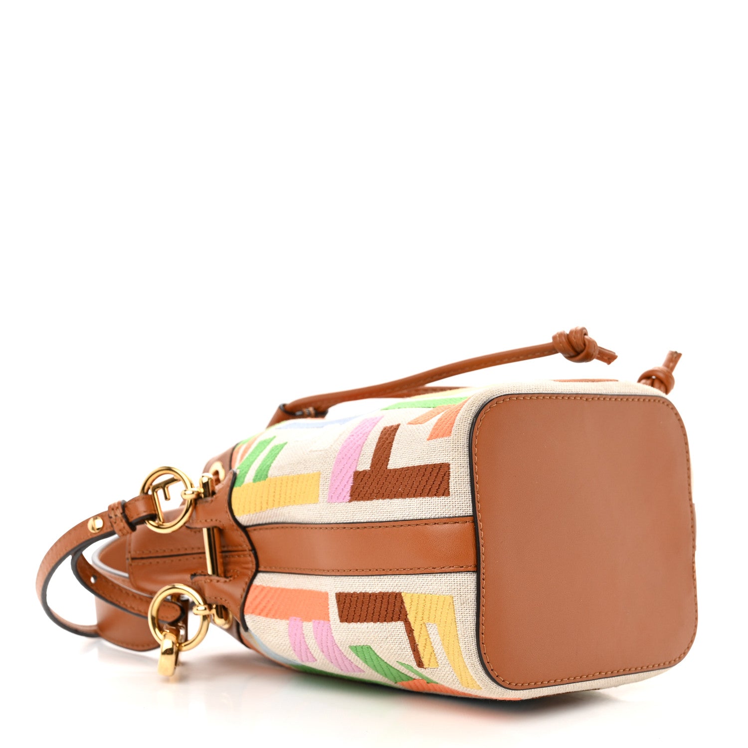 Fendi Kuban Canvas Vitello King F is Fendi FF Embroidered Mini Mon Tresor Bucket Bag Multicolor Cuoio 4 of 12