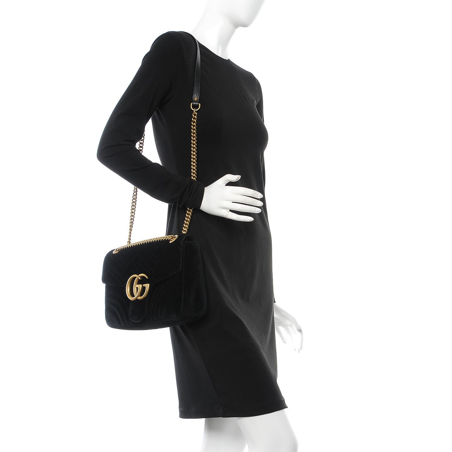 Gucci Velvet Matelasse Medium GG Marmont Shoulder Bag Black 2 of 7