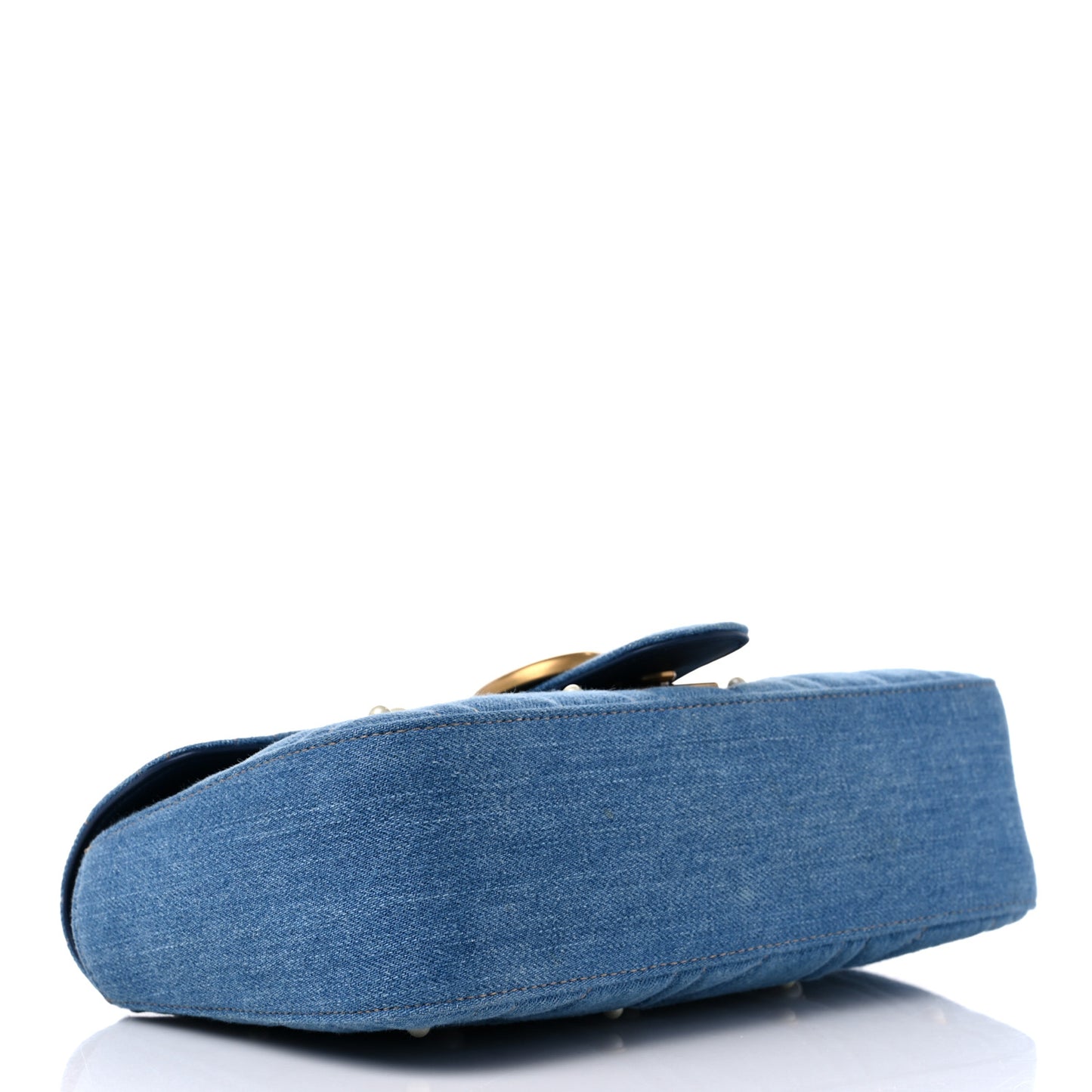 Denim Matelasse Pearl Studded Small GG Marmont Shoulder Bag Blue
