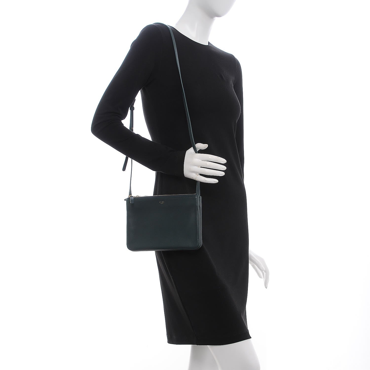 Celine Lambskin Small Trio Crossbody Bag Dark Green 2 of 10