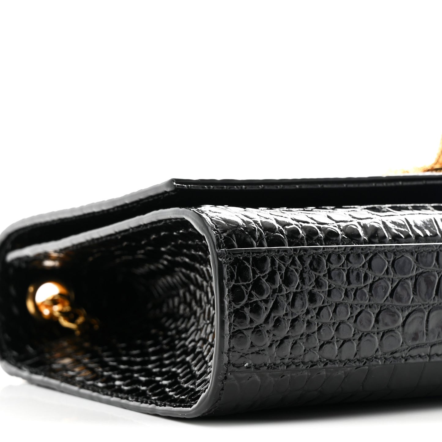 Calfskin Crocodile Embossed Medium Classic Monogram Kate Tassel Satchel Black