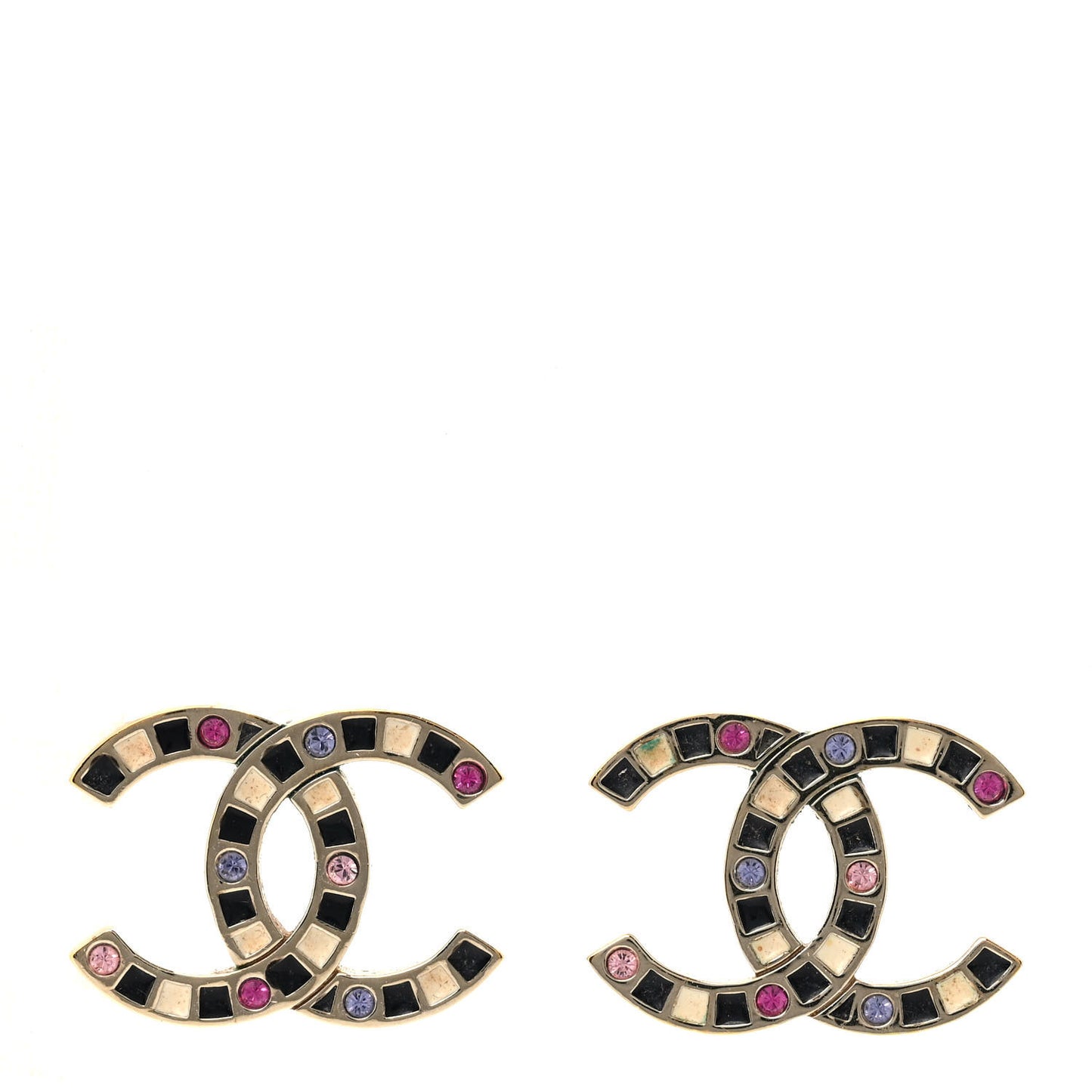 Crystal Enamel Large CC Earrings Gold Black White Pink