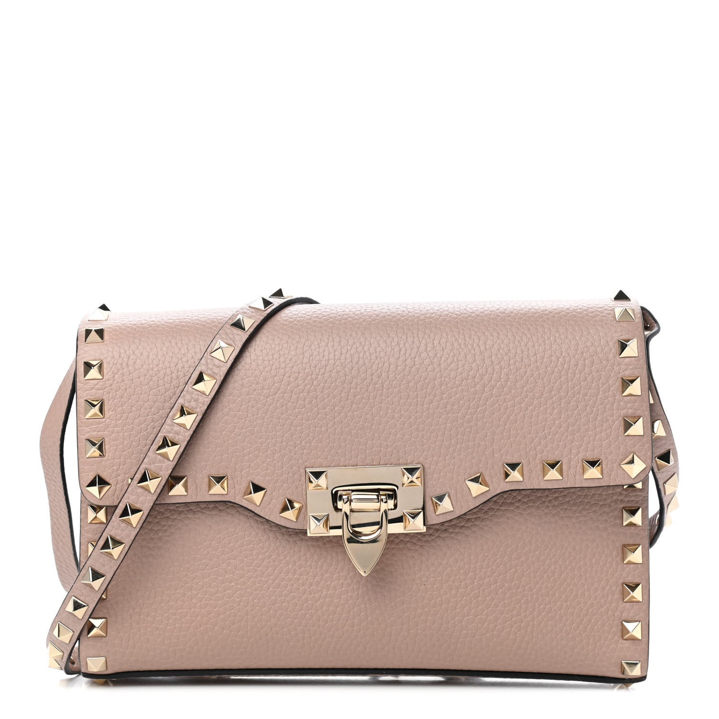 Pebbled Calfskin Medium Rockstud Flip Lock Crossbody Bag Poudre