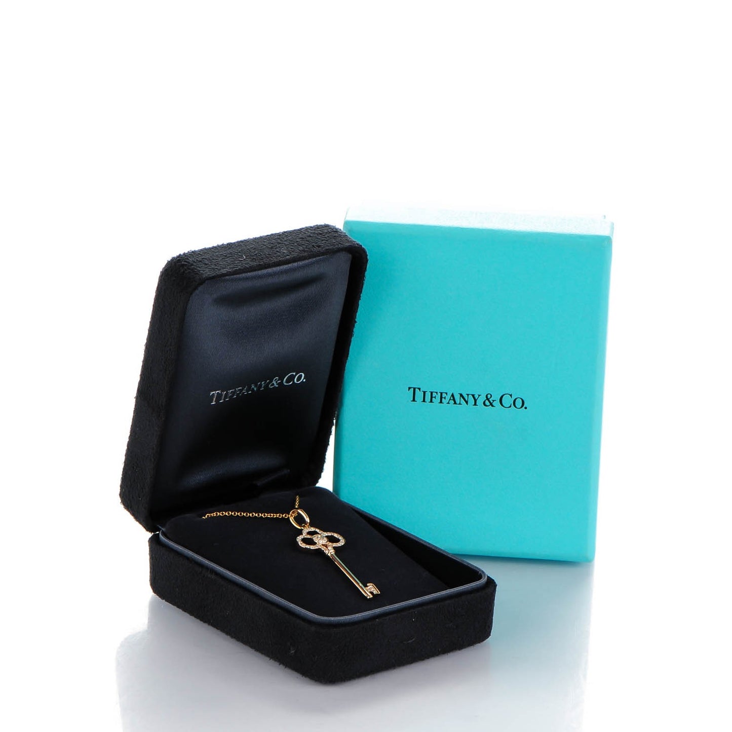 18K Rose Gold Diamond Crown Key Pendant Necklace