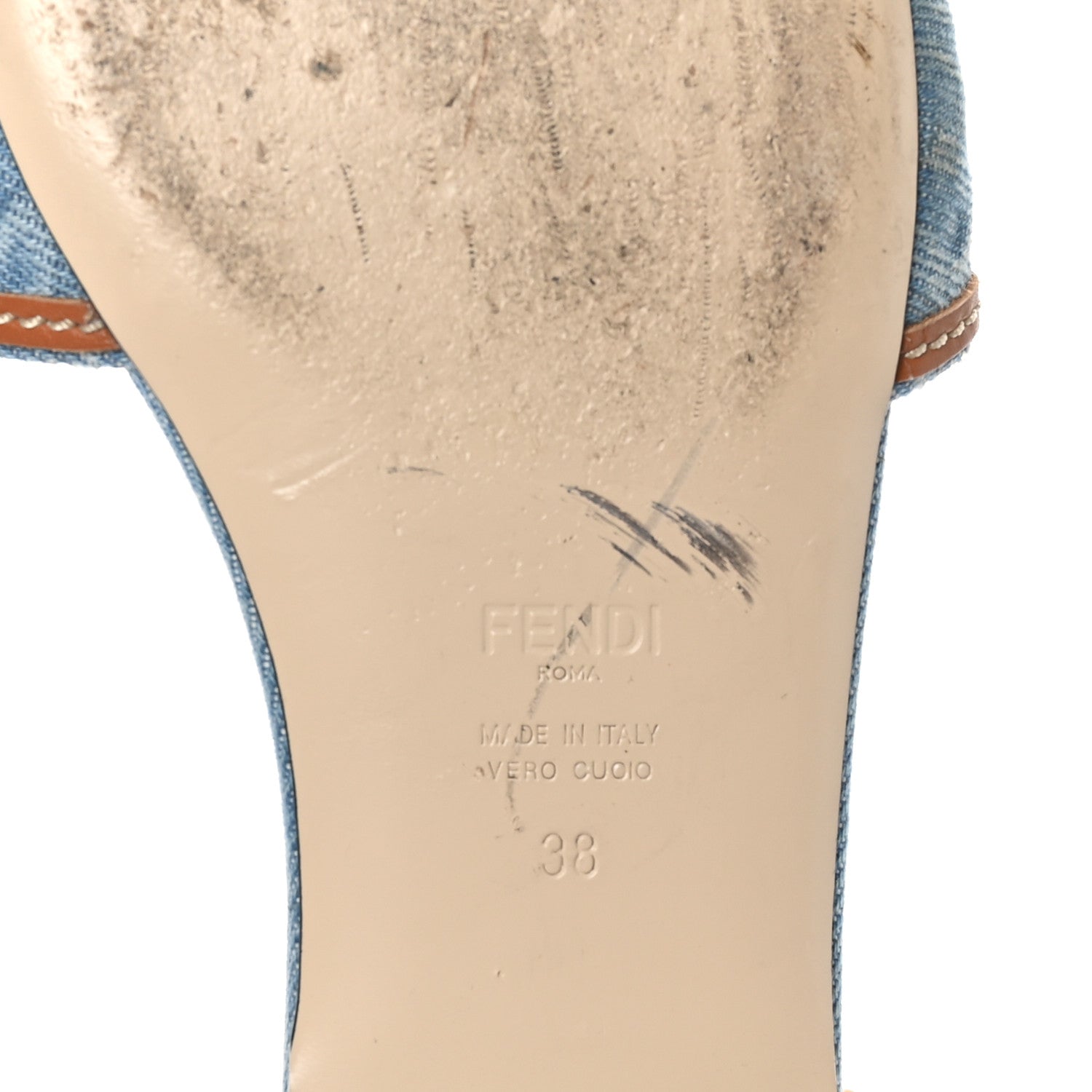 Fendi Denim Print Logo Flat Slide Sandals 38 Denim Brandy 8 of 10