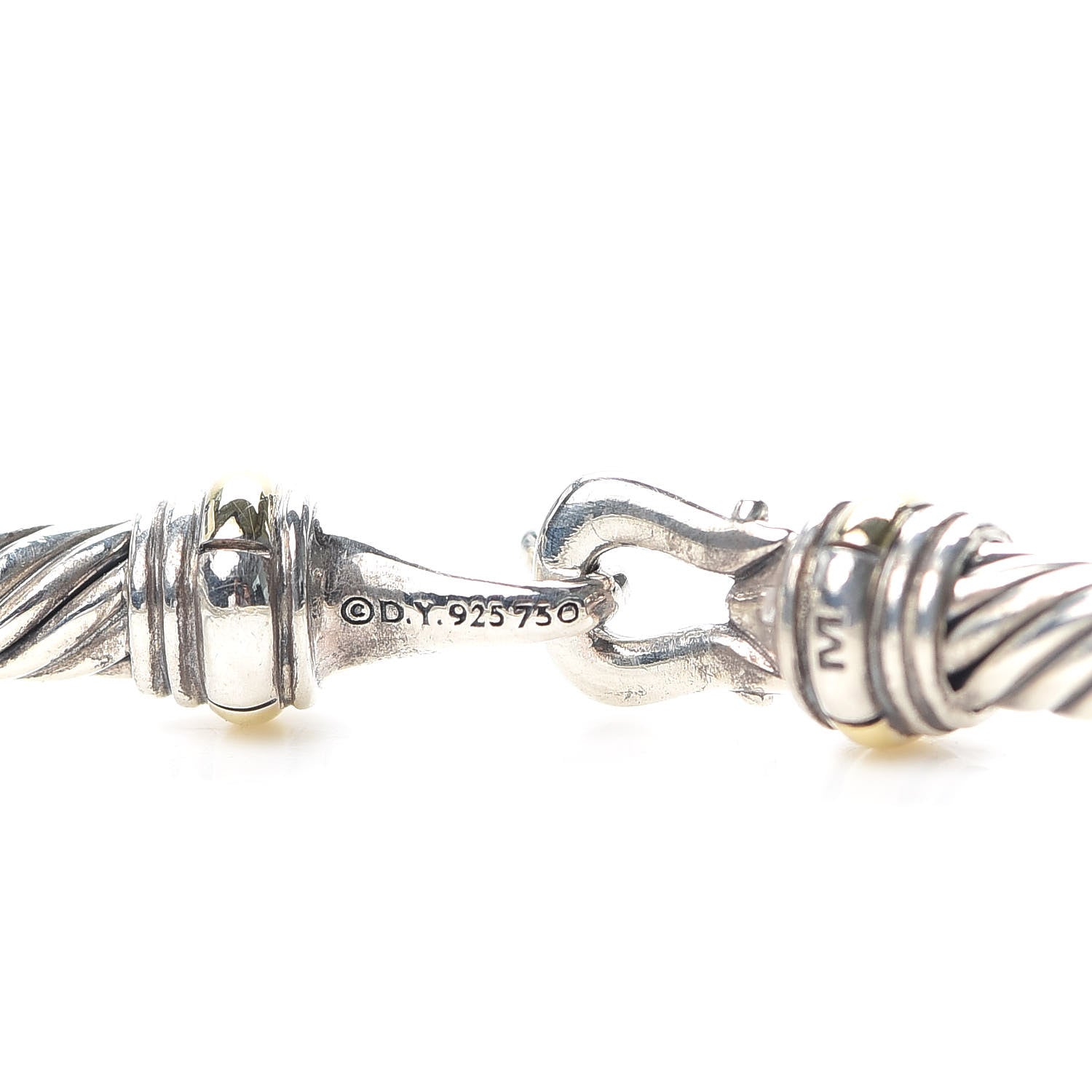 David Yurman Sterling Silver 18K Yellow Gold 5mm Cable Classic Buckle Bracelet 4 of 5