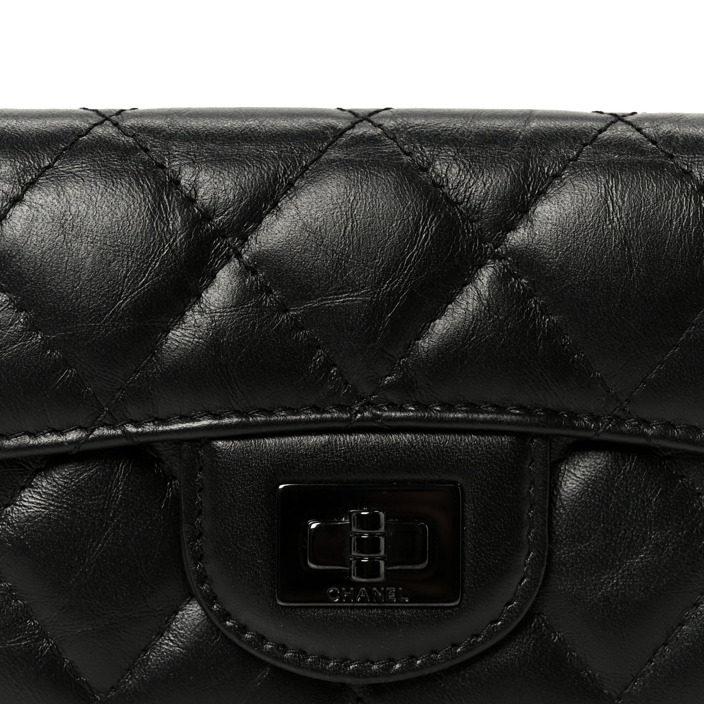 Aged Calfskin Quilted Reissue Flap Card Holder Wallet So Black