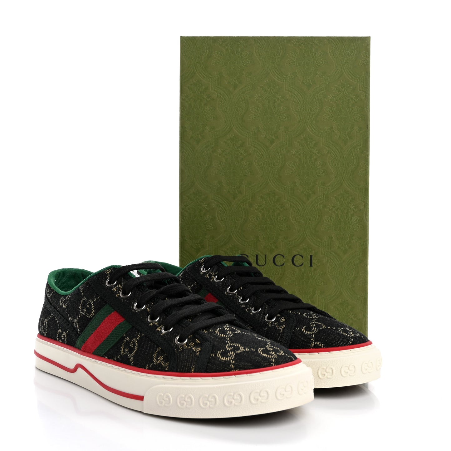 New Denim GG Monogram Web Womens 1977 Tennis Sneakers 41 Black Ivory