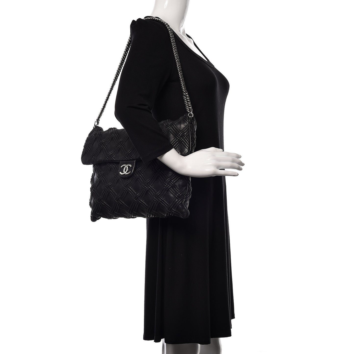 Lambskin Stitched Large Walk Of Fame Flap Black