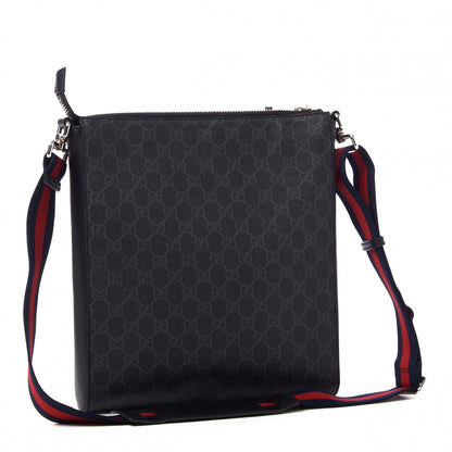 Gucci GG Supreme Monogram Appia Calfskin Web Flat Messenger Bag Black Grey 3 of 9