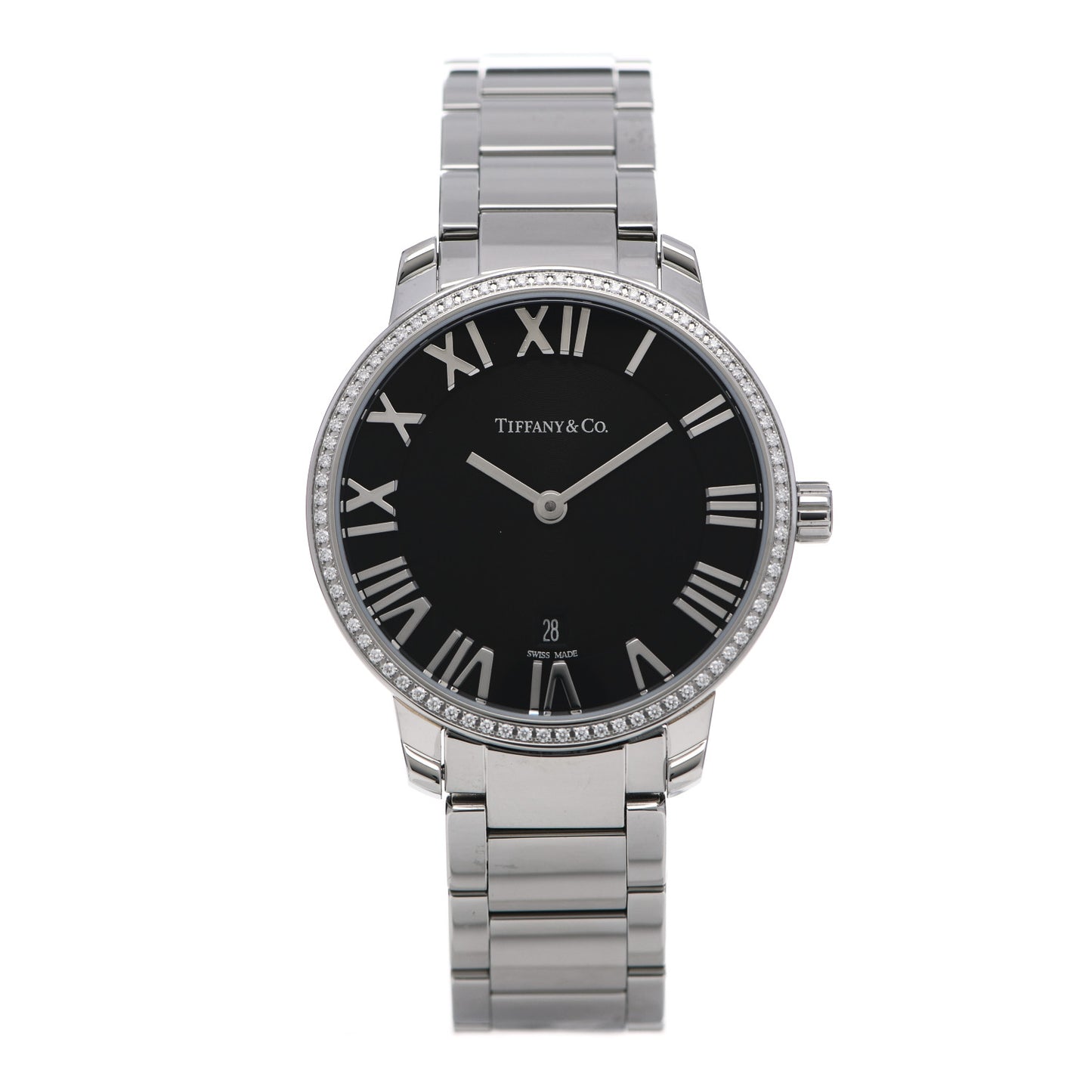 Stainless Steel Diamond Bezel 31mm Atlas 2-Hand Quartz Watch Black