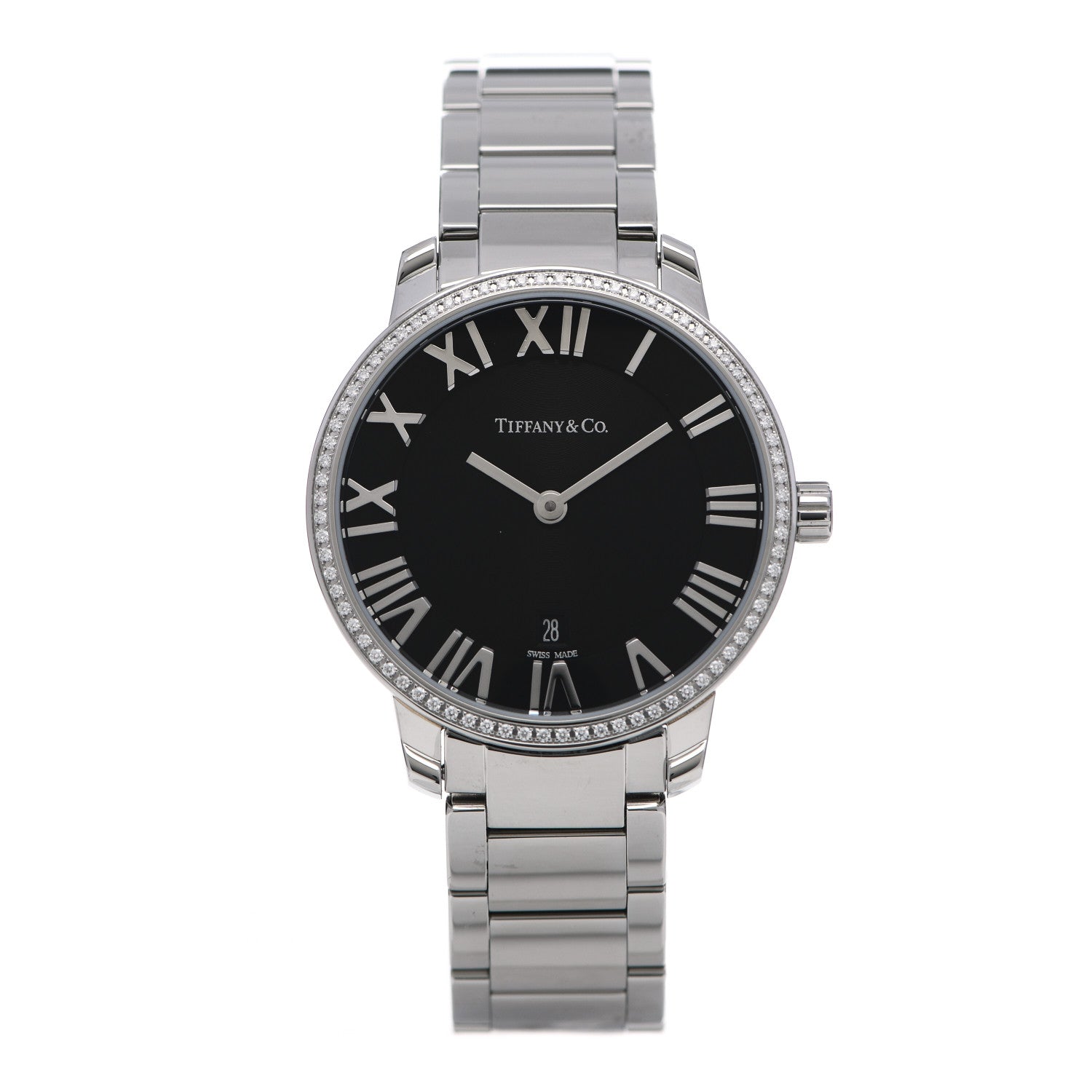 Tiffany Stainless Steel Diamond Bezel 31mm Atlas 2-Hand Quartz Watch Black 1 of 6