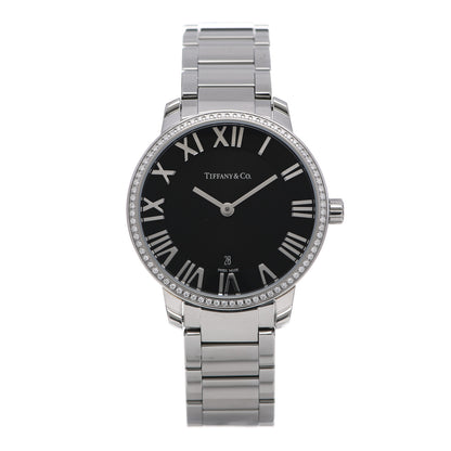 Tiffany Stainless Steel Diamond Bezel 31mm Atlas 2-Hand Quartz Watch Black 1 of 6