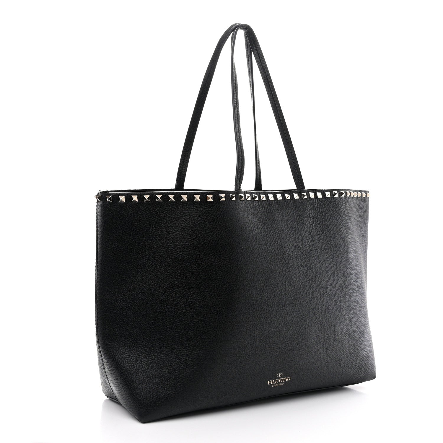 Valentino Garavani Grained Calfskin Rockstud Shoulder Tote Black 3 of 13