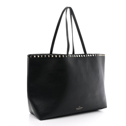 Valentino Garavani Grained Calfskin Rockstud Shoulder Tote Black 3 of 13