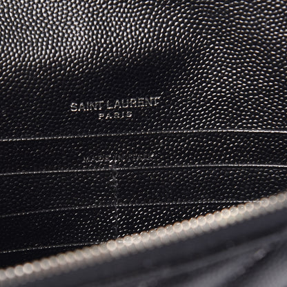 Saint Laurent Grain De Poudre Matelasse Chevron Monogram Envelope Chain Wallet Black 6 of 7