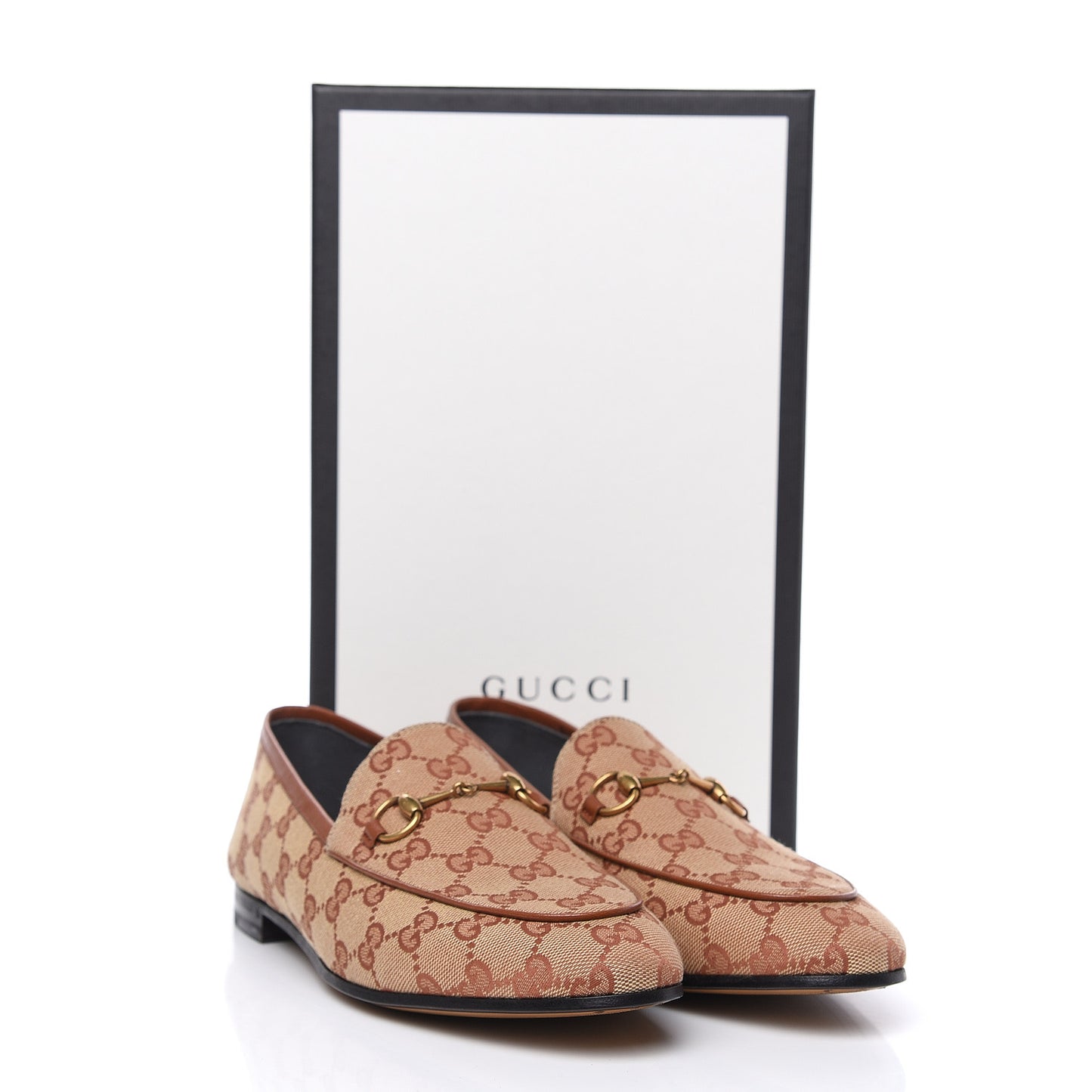 Canvas GG Monogram Horsebit Womens Jordaan Loafers 40 Beige Ruggine Rust