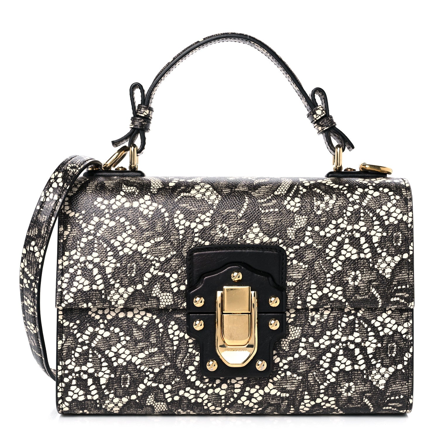 Dolce & Gabbana Lace Printed Calfskin Lucia Top Handle Bag Black 1 of 9