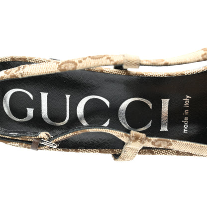 Gucci Monogram Malga Kid Square G 75mm Slingback Pumps 40 Beige Ebony New Acero 7 of 7