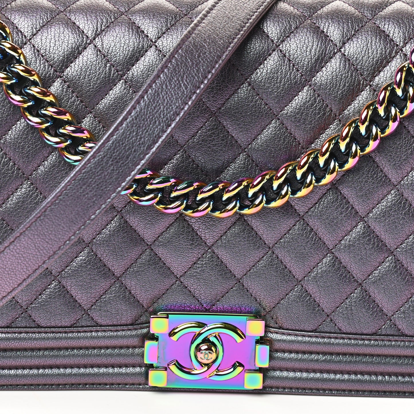 Iridescent Goatskin Quilted New Medium Boy Flap Purple